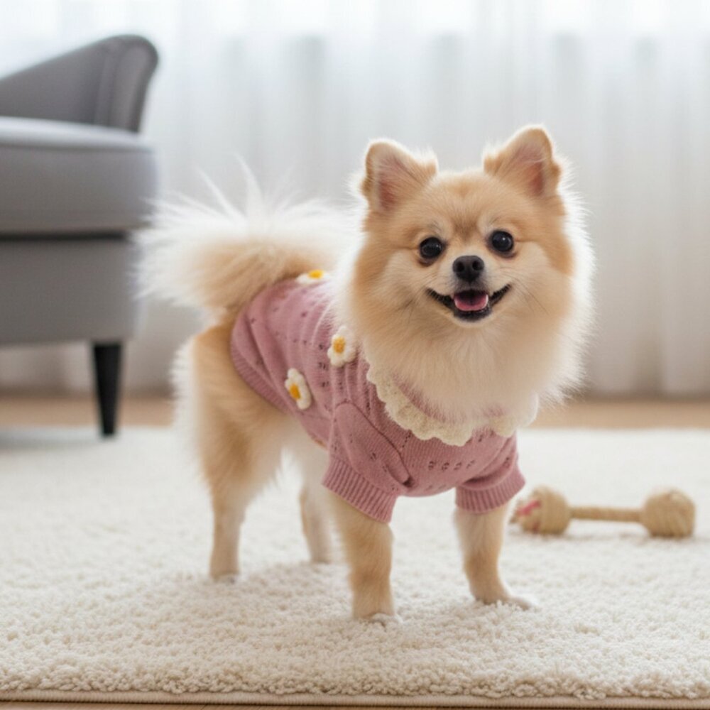 NEW Boho Pink Daisy Knit Dog Sweater - Size Medium